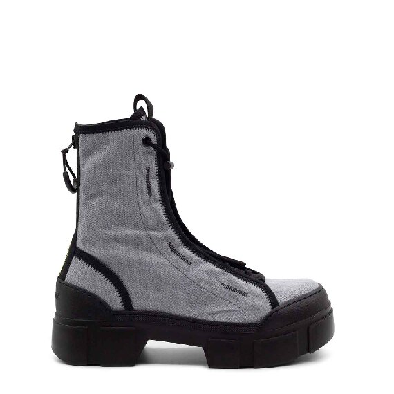 Roccia combat boots in washed grey denim