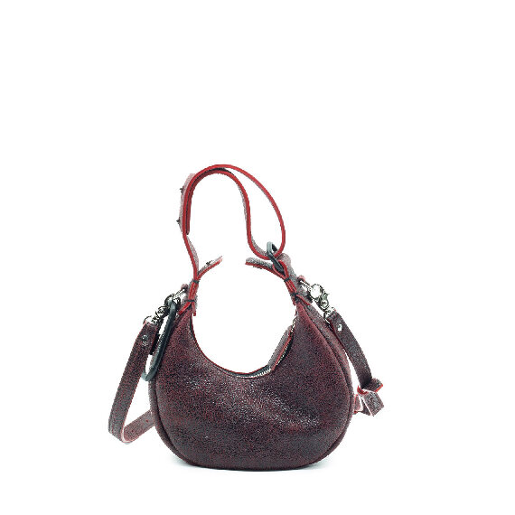 Glenda small<br />Borsa spicchio effetto screpolato rosso scuro