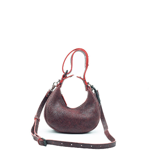 Glenda small<br />Borsa spicchio effetto screpolato rosso scuro