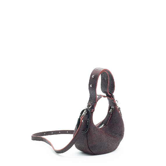 Glenda small<br />Borsa spicchio effetto screpolato rosso scuro