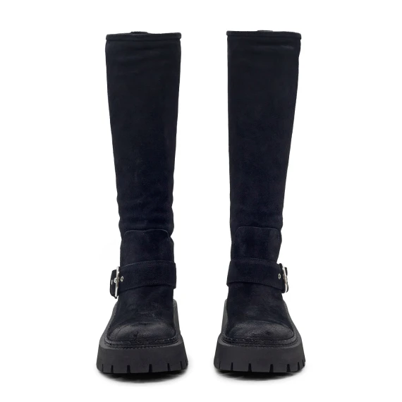 H04 Bob-Stivale biker nero in crosta di vitello vintage  